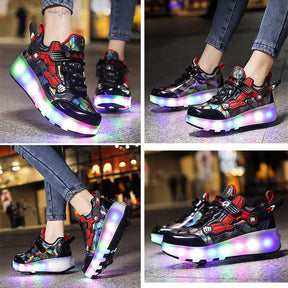 Rechargeable LED Light Shoes Roller Skates for Kids-2166 Black Red