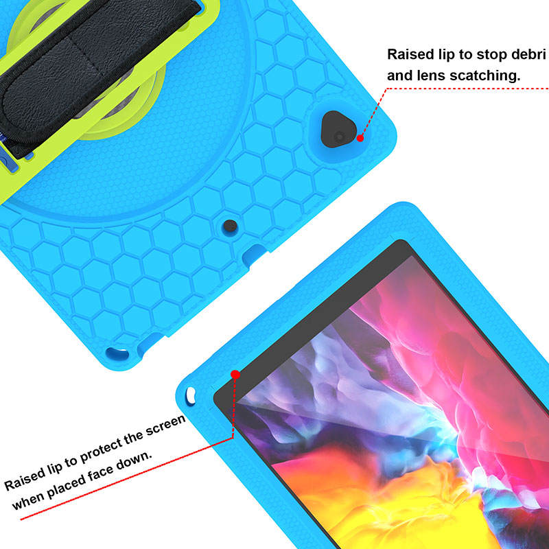 iPad Case With Handle Stand Shoulder Strap for iPad7/iPad8/iPad9 10.2/iPad10.5-BlueGreen