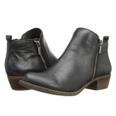 Womens Boots Low Heel Bootie Side Zipper-Black