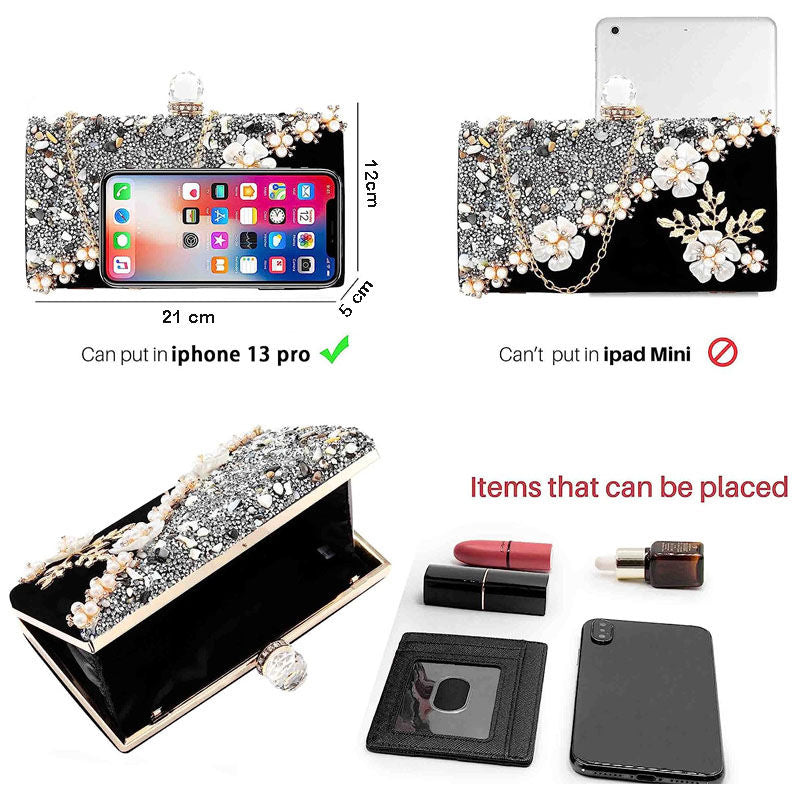 Flowers Clutch Purses for Women Bling Crystals Evening Bag