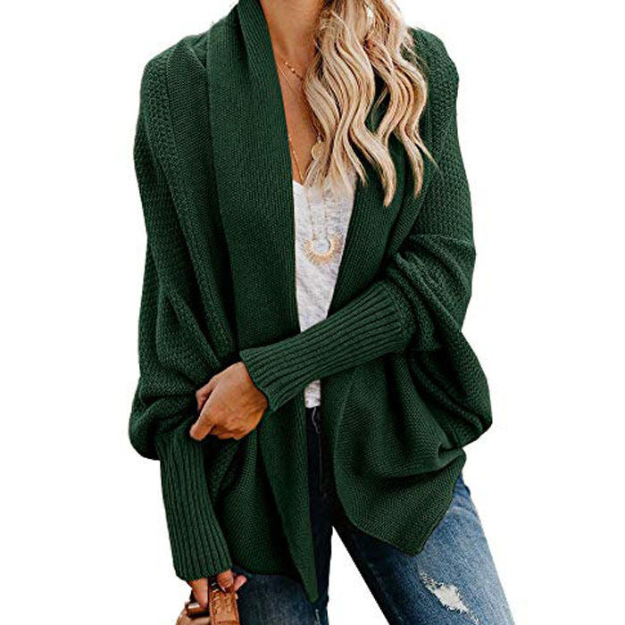 Women's Batwing Knitted Oversized Slouchy Solid Cardigan Sweater Knit Outwear-Green