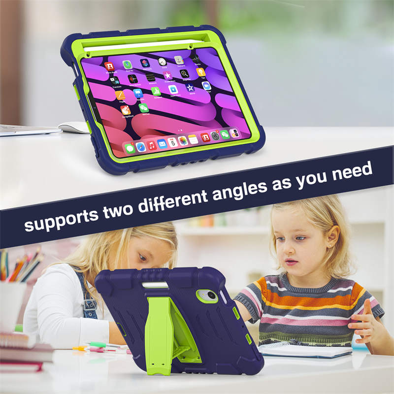 KingKong iPad Case For iPad Mini 6 Three-Layer Hybrid Protective Case With Holder-NavyLime