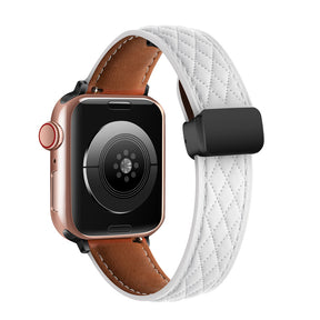 Vintage Leather Band Folding Buckle Replacement Strap for Apple Watch-White