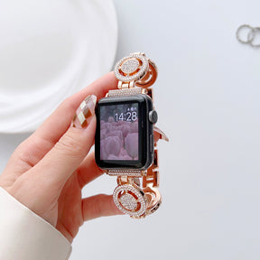 Shiny Watch Strap with Rhinestone Metal Link Band for Apple watch-Pink