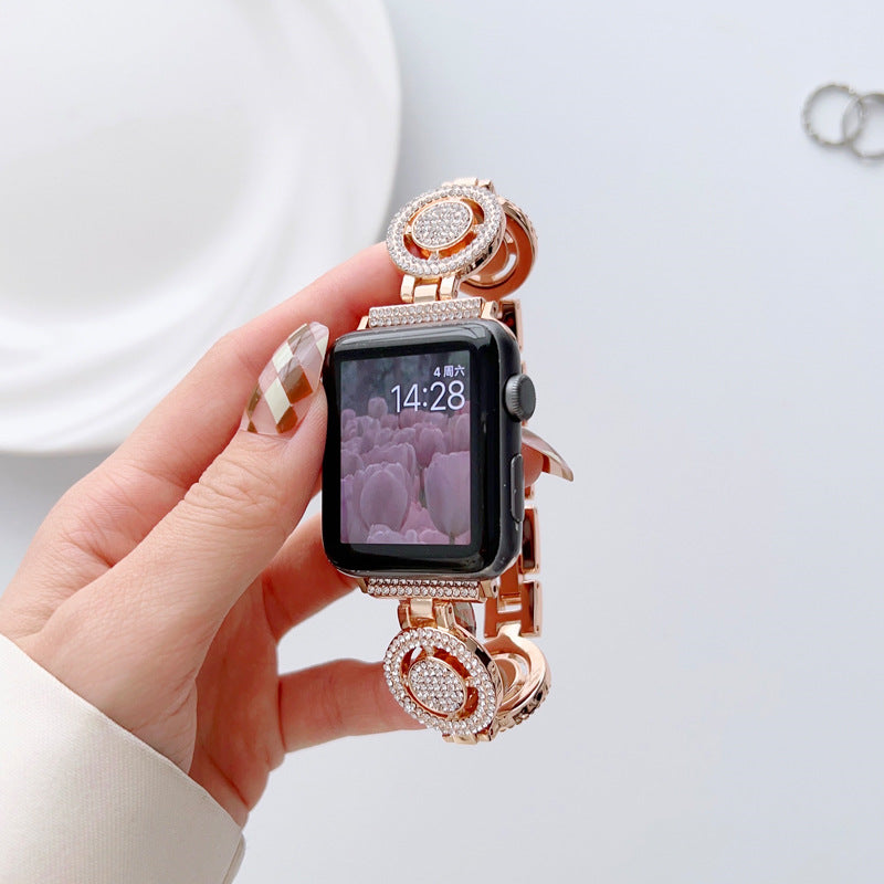 Shiny Watch Strap with Rhinestone Metal Link Band for Apple watch-Pink