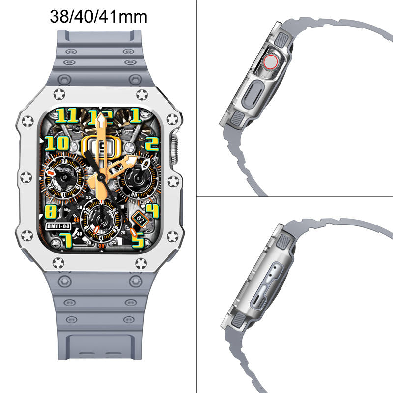 Sport Rugged Watchbands with Bumper Case Compatible for Apple Watch-Silver Grey