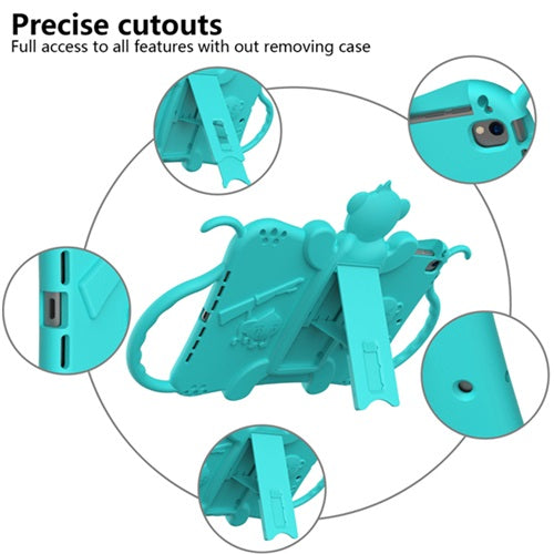 Monkey iPad Case Cartoon Kids Anti-fall Protective Cover Bulit-in Kickstand Pencil Holder For iPad Pro 10.5inch/iPad Air 10.5inch-Aqua