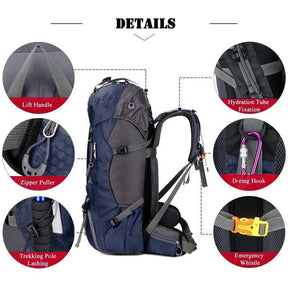 60L Waterproof Lightweight Hiking Backpack with Rain Cover for Climbing Camping-Navy Blue