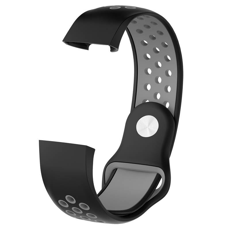 Double Color Porous Breathable Watch Band Silicone Wristband For Fitbit Charge 3 Sport Smartwatch -Black Gray