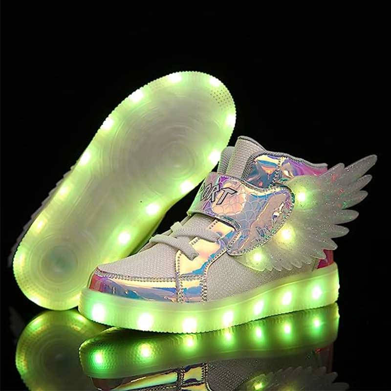 Kids Light up Shoes LED High Top Wings Sneakers-Wihte