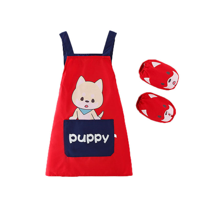 Children Cute Animal Pattern Painting Waterproof Apron Set-Puppy