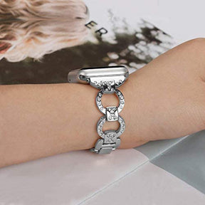Adjustable Metal Watch Band With Diamonds For Apple Watch SE/6/5/4/3/2/1(Silver)