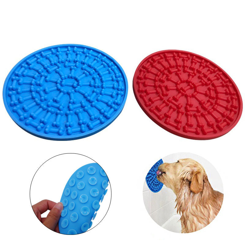 2 Pcs of Strong Suction Dog Lick Mat Durable Slow Feeder Pad for Pet Bathing-Blue Red