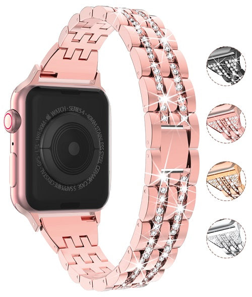 5C Diamond Stainless Steel Watch Strap Wristbands For Apple iWatch Series-RoseRed