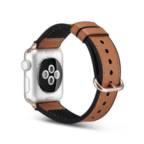 Silicone+Leather Watch Strap For Apple iWatch-Brown