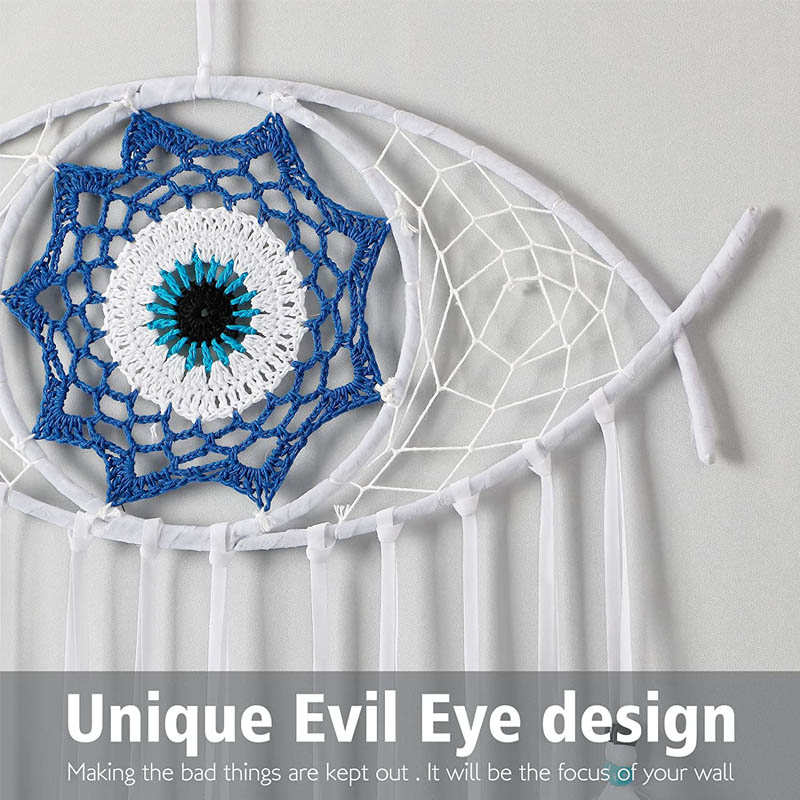 Evil Eye Dream Catcher Feather Wall Pendant Home Decoration-White