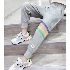 Girls Joggers Long Pants Pockets Outdoor Casual Trousers Rainbow-Gray