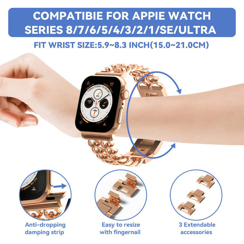 Metal Watch Band Double Chain Alloy Trendy Design for Apple Watch-Rose Gold