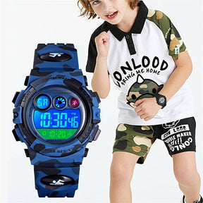 Kids Digital Sport Watches Outdoor Shockproof Military Child Watch-DarkBlue