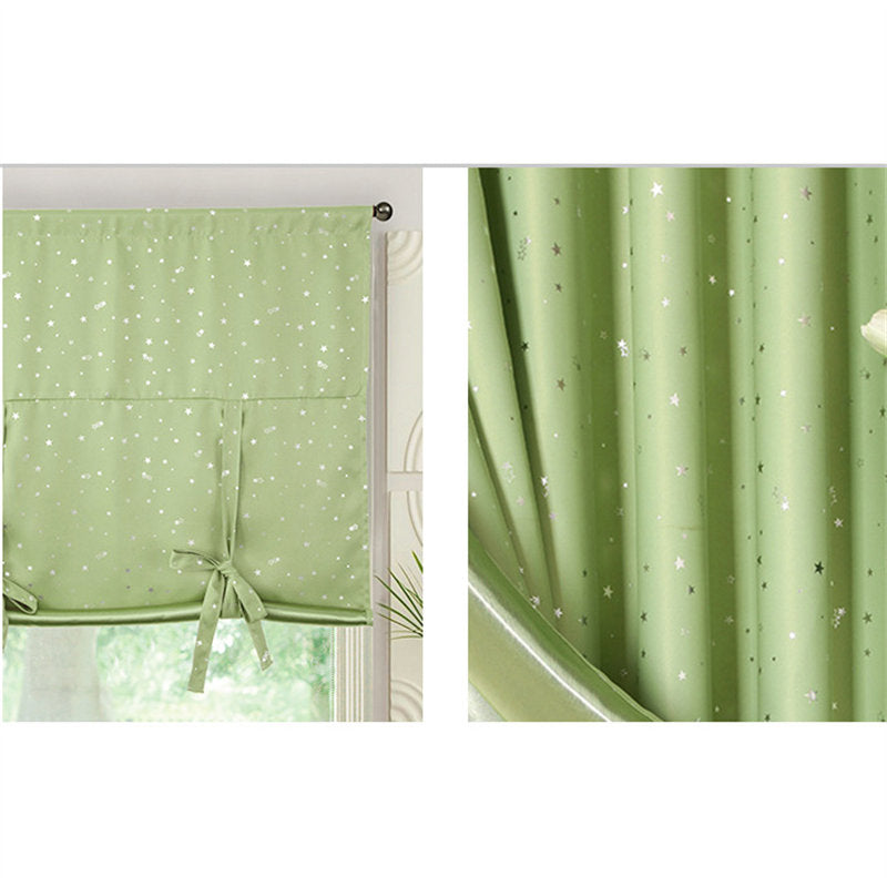Rod Pocket Star Blackout Roman Curtain Tie Up Small Window Curtain 46X63In-Green