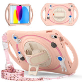 iPad Case Rugged Case with Handle Stand Shoulder Strap for iPad 10th 10.9 Inch 2022-Pink