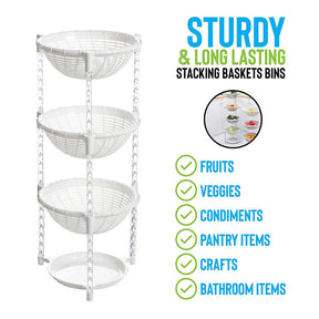 Stacking Fruit Basket Plastic for Kitchen Bathroom Organization-4 Tiers