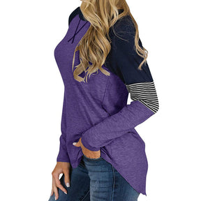 Womens Color Block Round Neck Tunic Top Casual Long Sleeve Shirt-Purple