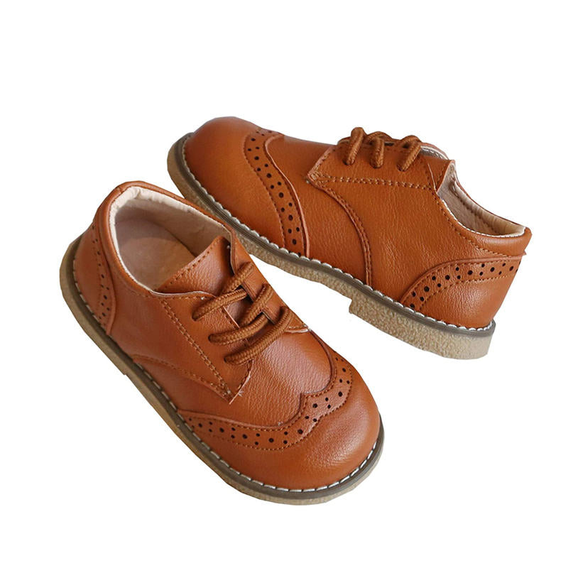 Toddler British Style Comfortable Loafers Flats Classic Lace-up Shoes for Boys Girls-Brown