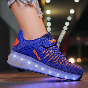 7 Colors LED Rechargeable Kids Roller Skates with Single Wheel-99Blue