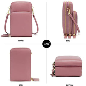 Crossbody Phone Bag for Women Small Shoulder Bag Cell Phone Wallet Purses and Handbags with 14 Credit Card Slots-Pink