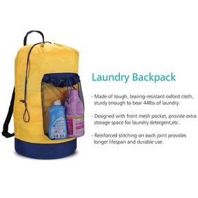Backpack Laundry Bag With Shoulder Straps And Mesh Pocket Durable Nylon Clothes Bag for College Travel Laundromat -Yellow