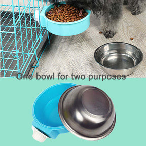 Removable Stainless Steel Hanging Pet Bowl for Cats Dogs-Pink