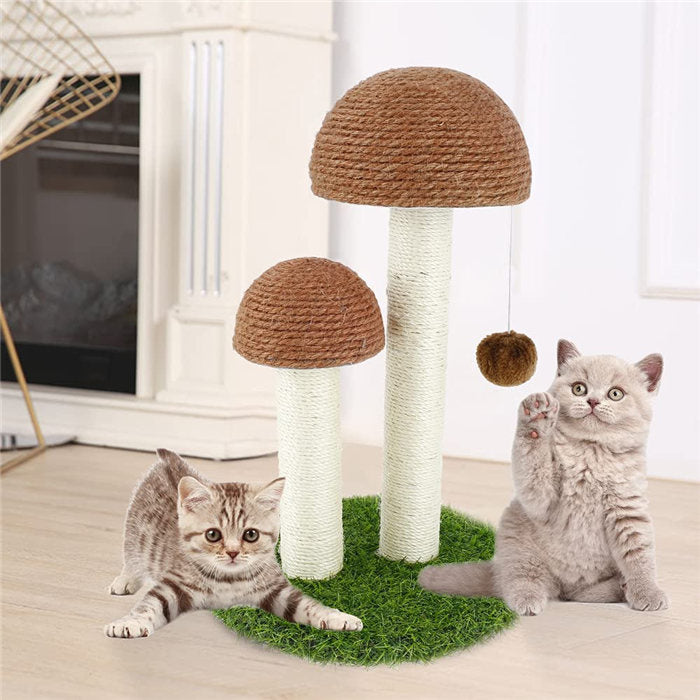 Cat Scratching Post Mushroom Durable Sisal Board with Dangling Ball-Coffee