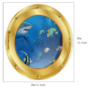 Removable 3D Under The Sea Nature Scenery Decor Submarine Gold Window Shark Wall Sticker