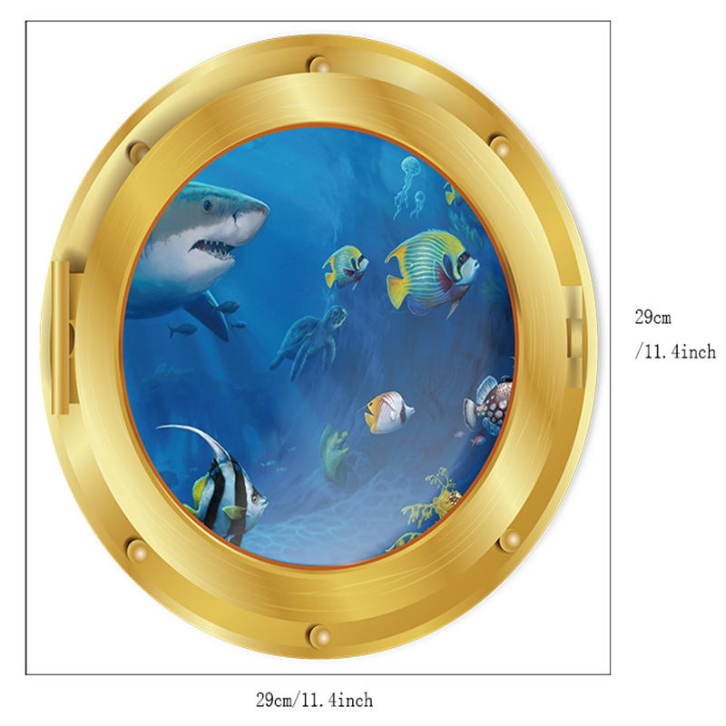 Removable 3D Under The Sea Nature Scenery Decor Submarine Gold Window Shark Wall Sticker