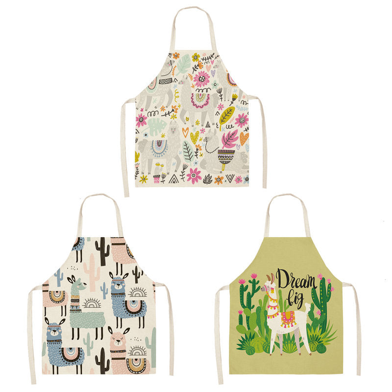 3 Pcs Kids Alpaca Printed Linen Apron Bib for Cooking Painting-1