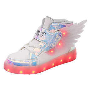 Kids Light up Shoes LED High Top Wings Sneakers-Wihte