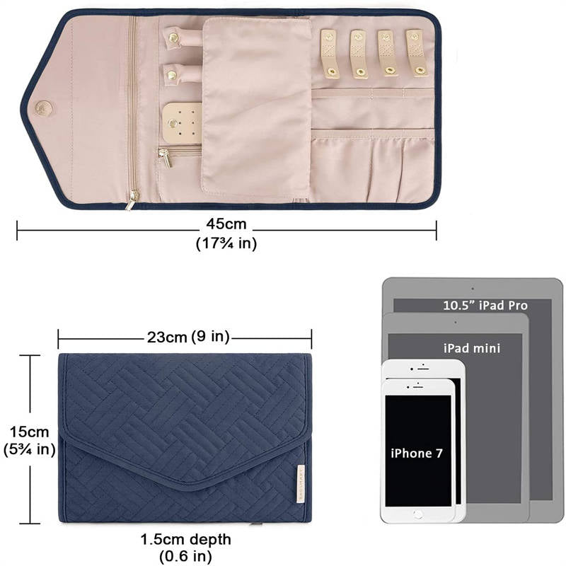 Home & LivingTravel Jewelry Organizer Roll Foldable Jewelry Case for Rings Necklaces - Navy Blue