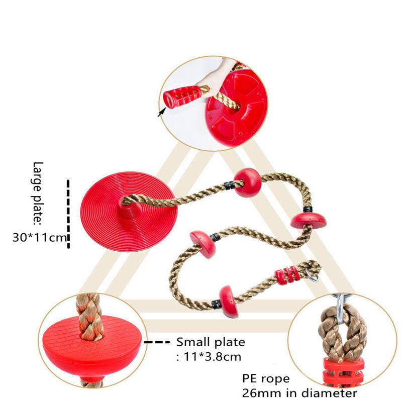 Climbing Rope Platform Disc Swing Set Includes Free Hanging Strap Carabiner-Red
