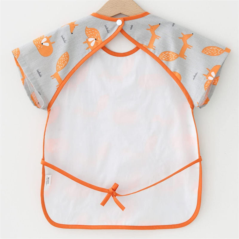 Toddler Short Sleeved Smock Cartoon Waterproof Apron for Feeding Painting-OrangeFox