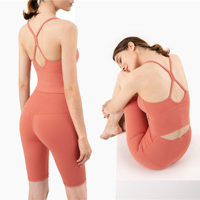 Longline Sports Bras Padded Comfortable Fitness Crop Tank Tops-Coral Red