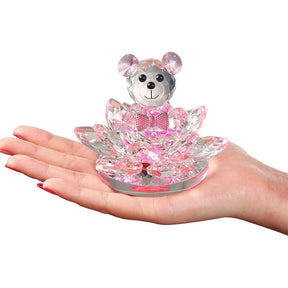 Crystal Bear Lotus Figurine Ornament Gift for Valentine's Day-Pink