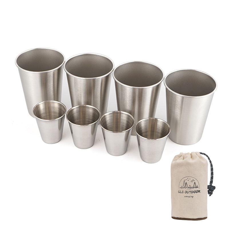 8 Packs 304 Stainless Steel Pint Cups Stackable Drinking Glasses for Camping