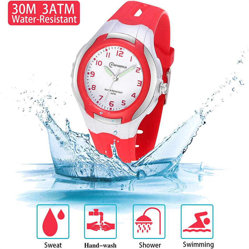 Kids Waterproof Learning Time Wrist Watch-Red