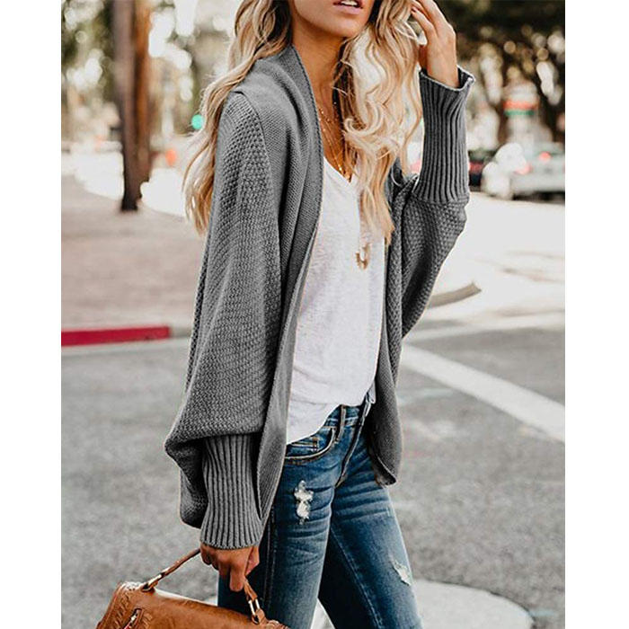 Women's Batwing Knitted Oversized Slouchy Solid Cardigan Sweater Knit Outwear-Dark Gray