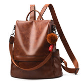 Women Backpack PU Leather Anti-theft Casual Fashion Shoulder Bag-Brown