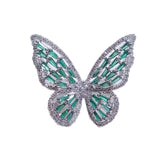 Cubic Zirconia Sparkling Butterfly Knuckle Ring-Green