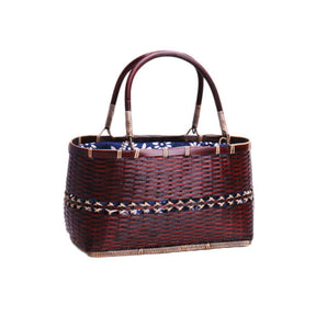 Retro Weave Womens Bamboo Handbag Handmade Large Tote Bag Wicker Basket Bag-White Flower