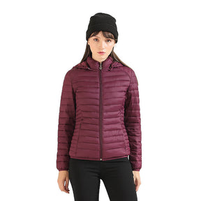Womens Short Down Jacket Stand Collar Lightweight Removable Cap-WineRed