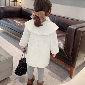 Girls Woolen Dress Coat Kids Warm Jacket Long Sleeve Button Trench 2-8 Years-White